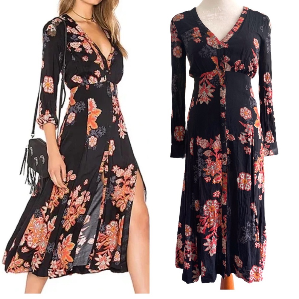 Free People Miranda Sea Glass Floral Midi Dress Size 0 EUC